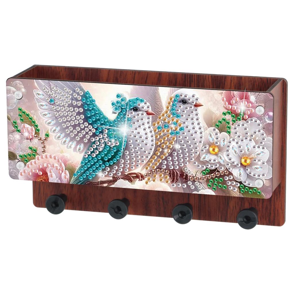 Wall Mounted DIY Diamond Art Handmade Wood Container Wooden Crystal Painting Storage Box for Living Room Home Office Decoration