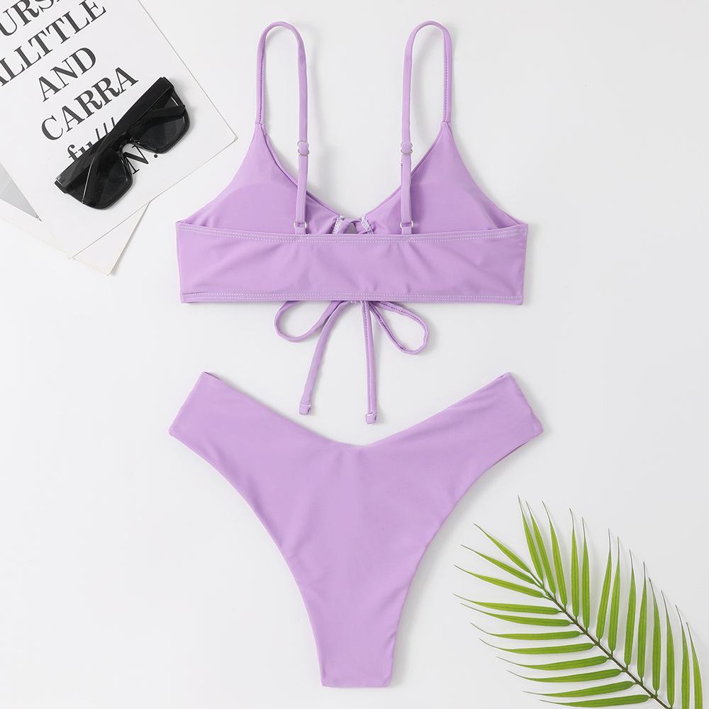 Bikini Sexy Due Pezzi Donna 2023 Colore Unito - Popolare Costumi da Bagno Europei e Americani