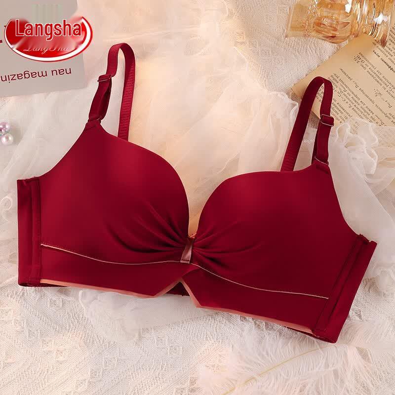 Langsaha Women's Red Wireless Push-Up Bra Set