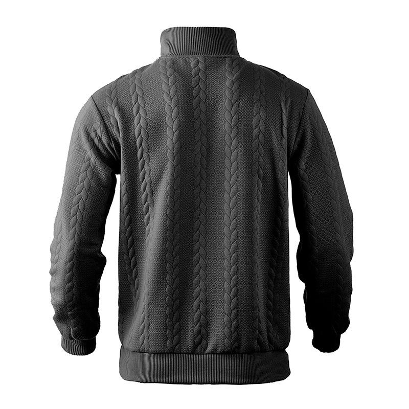 Retro Casual Stand Up Collar Zipper Pullover Loose Knit Jacquard Autumn/winter Long Sleeved Sweatshirt