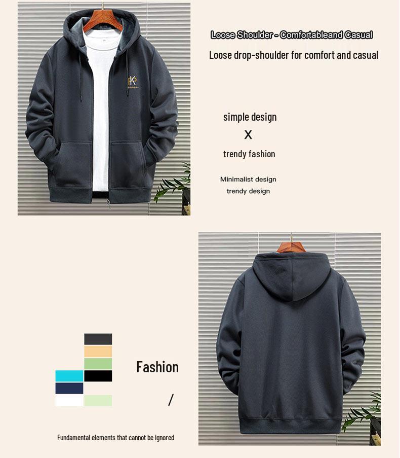 Men's Woodpecker Thickened Velvet Cardigan Hoodie - Loose Fit, Casual Couple Jacket for Spring, Autumn, Winter, Plus Sizes Available.