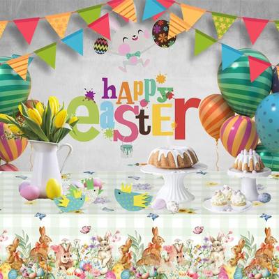 Oster-Tischdecke 54x108 Zoll Rechteckig, Oster-Tischdeko, Frühlings-Tischdecke Rechteckig für Party, Tischdeko mit Blumen und Eiern Osterdekoration für Zuhause