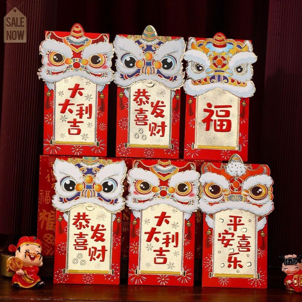 

4PCS Lion Dance Luck Money Envelopes Chinese Style Lucky Money Pocket Spring Festival A