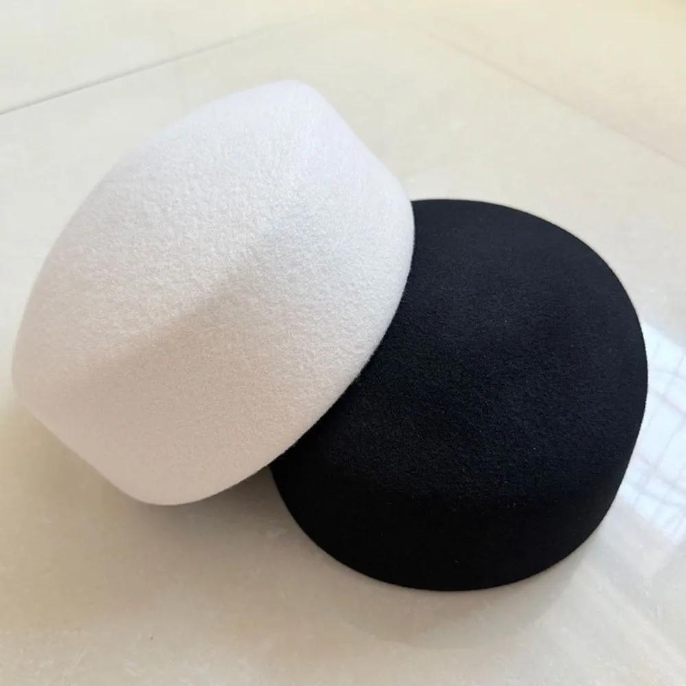 Fashion 100% Wool Top Hat Elegant Formal Fedoras Hats Retro Hard Top Flat Millinery Berets Winter