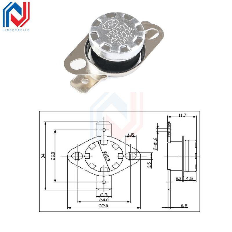 2Pcs KSD301 250V 10A 40~160 Degree Ceramic Normally Open/Normally Closed Temperature Switch Thermostat 40 70 80 90 100 110