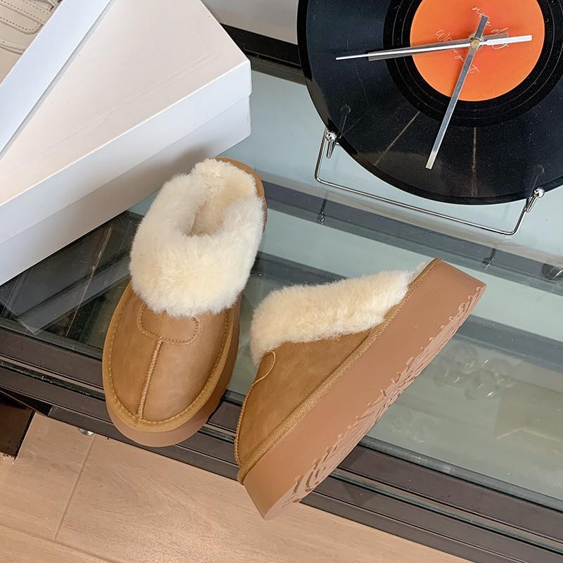 2025 new snow boots women's winter fur integrated fluffy shoes plush thick-soled warm outer wear bag head half slippers