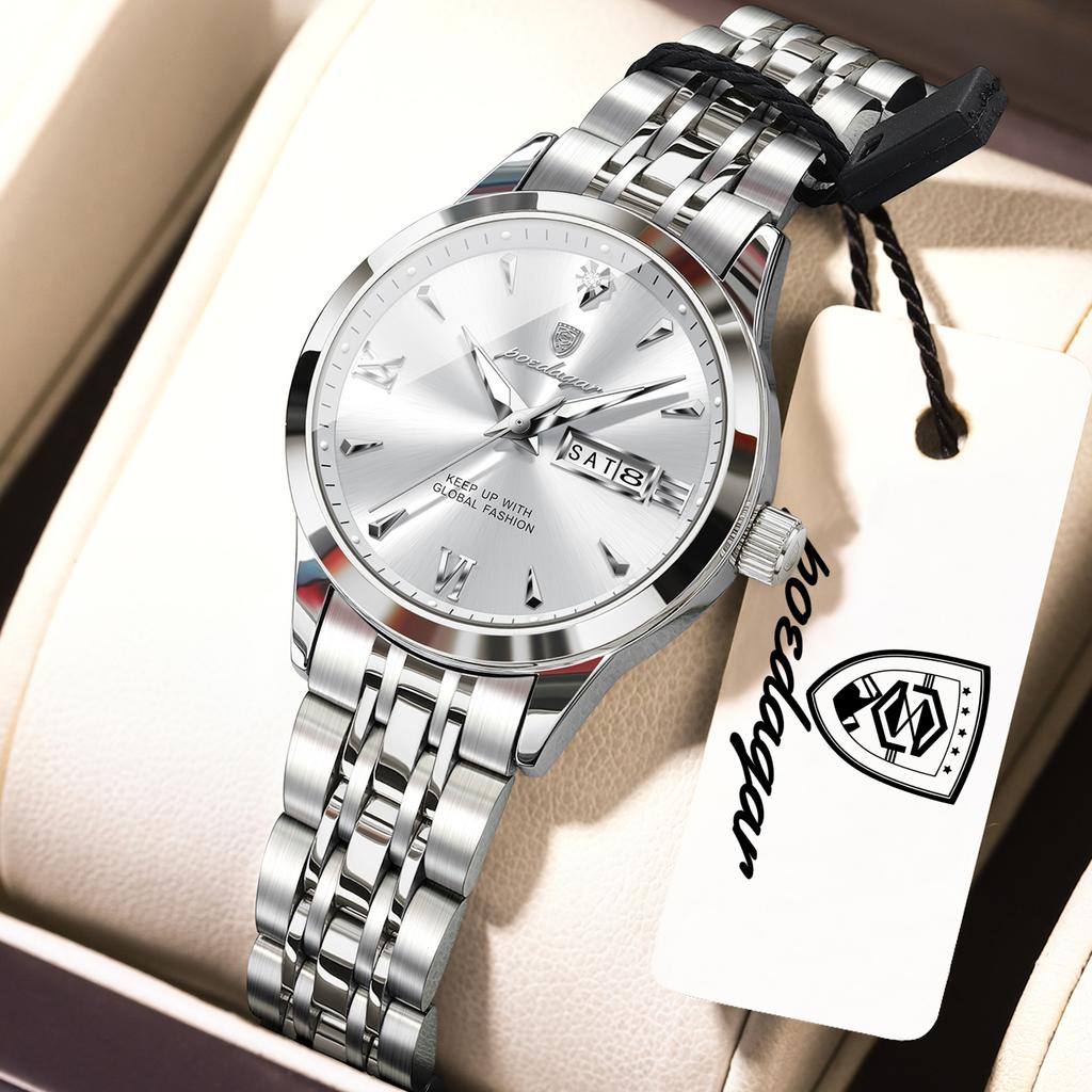 POEDAGAR Original Watch for Woman Waterproof Luminous Date Week Ladies Watch Stainless Steel Quartz Watches Female