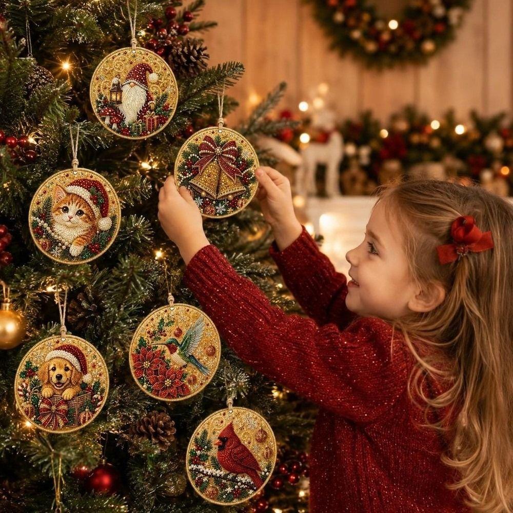 6PCS Natural Wood DIY Craft Ornament Set Christmas Theme Christmas Ornaments Tag