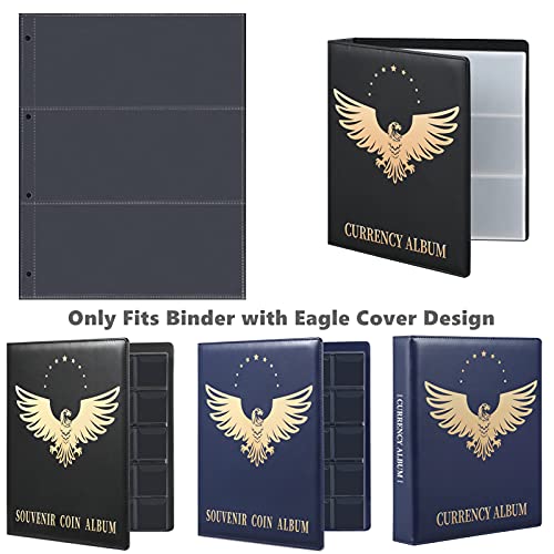 MUDOR 60-Pocket Currency Storage Pages, PP Material (PVC), Acid-Free, 3-Pocket Bill Holder, Collector's Refill Sheets, 4-Ring Filler Sleeves