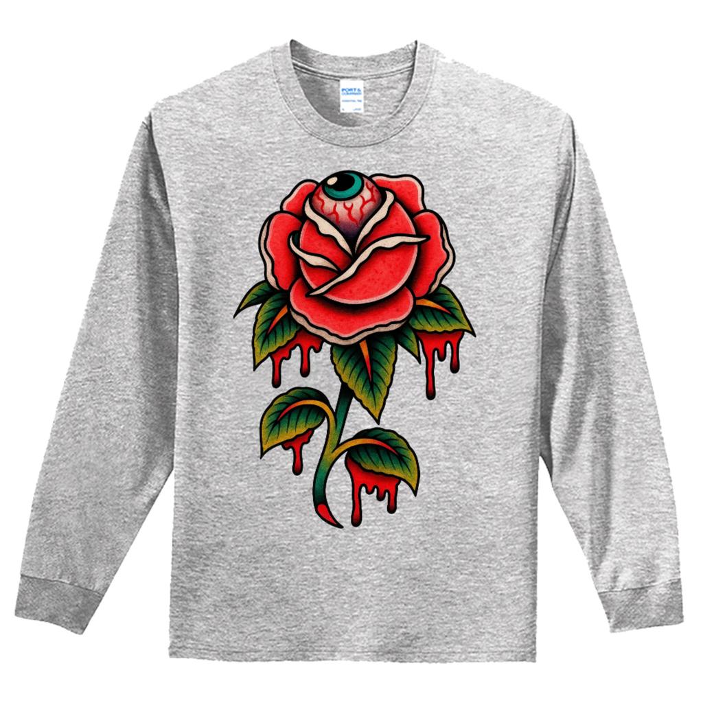 NEW Art Society EYEBALL ROSE ASH GREY LS Tee Shirt SMALL-4XLARGE MADE IN USA