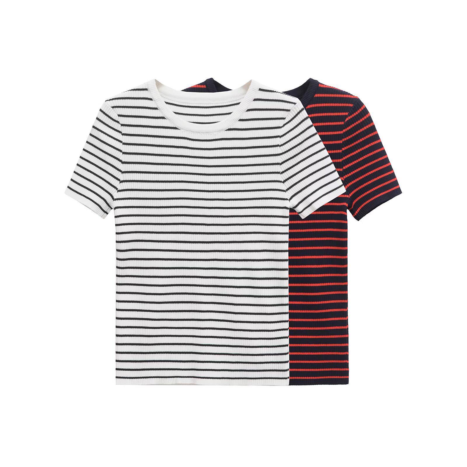 

2025 Spring Women s Slim-Fit Striped T-Shirt S