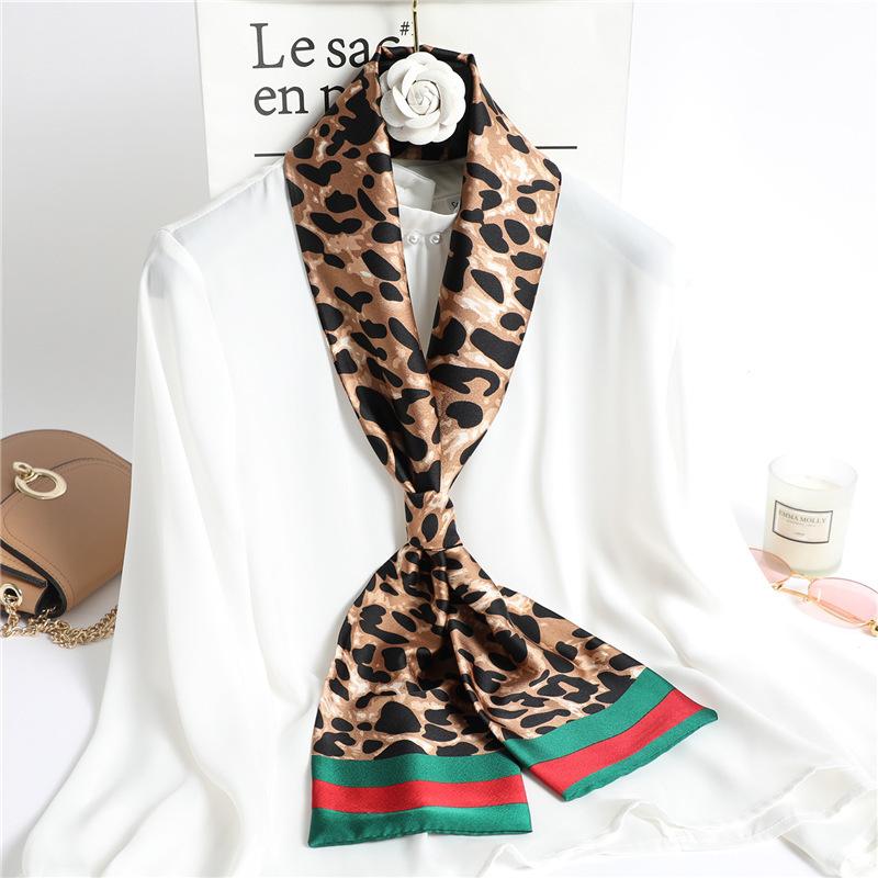 Thin and narrow long silk scarf Double-layer double-sided scarf Simulation silk female Korean version fashionable versatile decorative scarf literary