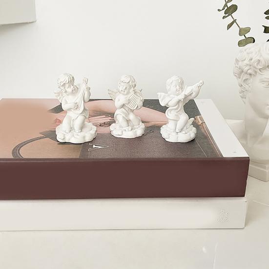 2 Pcs Mini Cupid Figurine Small Resin Cherubs Playing Musical Instrument