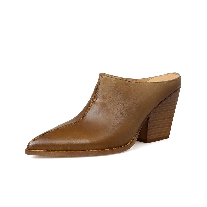 Fashion 2025 Mueller Slippers Shoes Elegant European American Fashion Chunky Slides Female High Heel Dress Shoes Closed Toe Mule SHoes