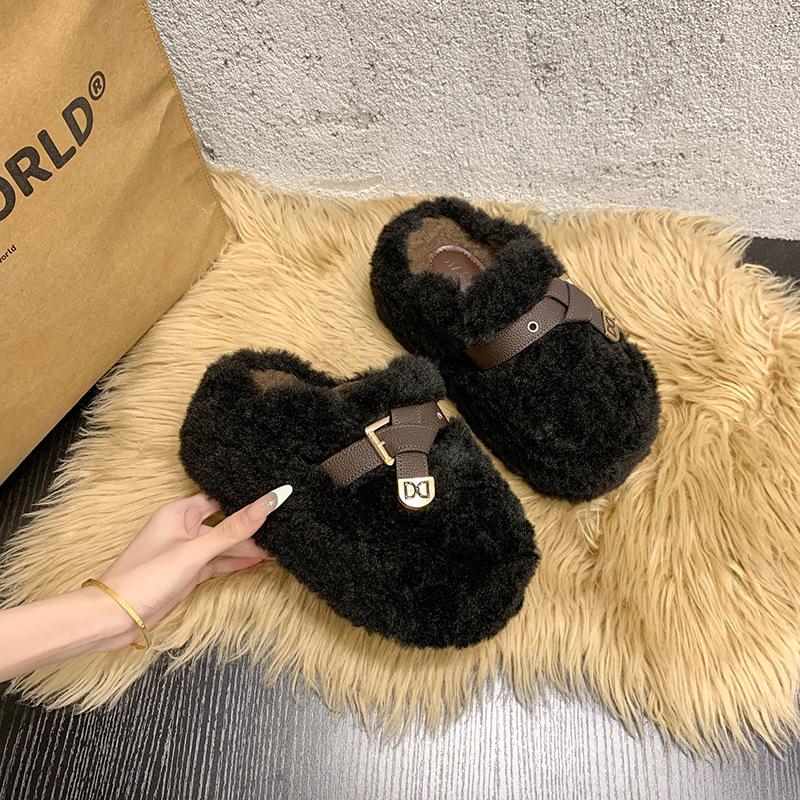 Inner heightened bun hair slippers women wear new cotton slippers in autumn and winter 40 чёрный
