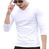 Langärmeliges Slim-Fit Herren-T-Shirt Schrumpffest Einfarbig V-Ausschnitt Unterhemd Pullover-Top
