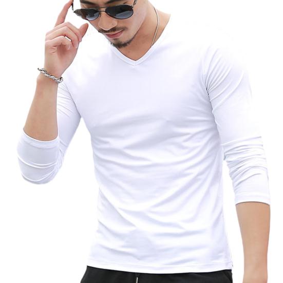 

Мужская футболка с длинным рукавом, облегающего кроя, устойчивая к усадке, однотонная, с V-образным вырезом, базовая, пуловер XL белый