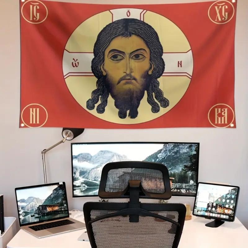 3x5ft Tsarist Russian Gonfalon Flag Religion Faith Portrait for Cultural Exhibition and Home Decoration Double Stitched
