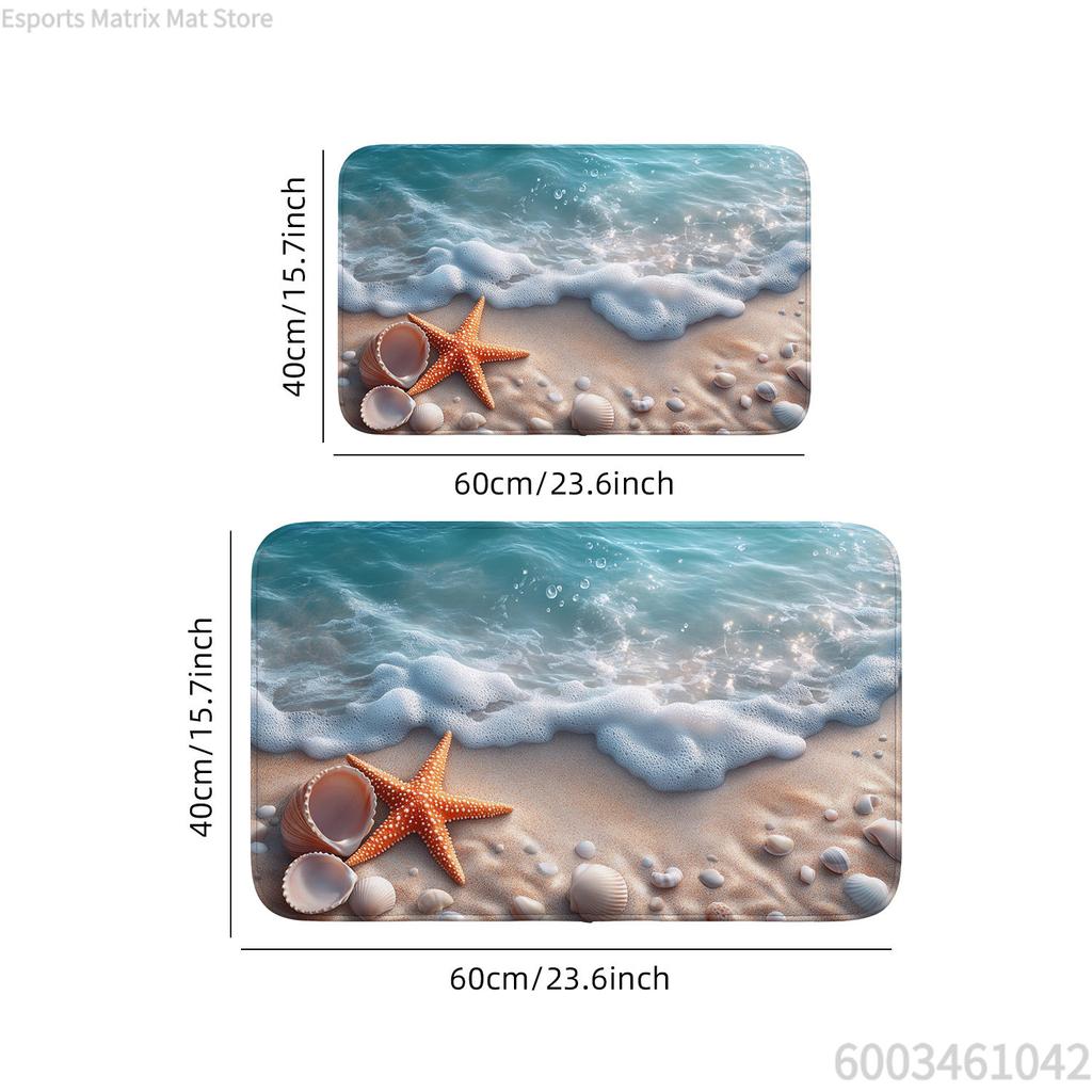 1 Stück Badvorleger - rutschfest, schnelltrocknend, wasserdichter Polyester-Türvorleger, Strandwellen-Design, ideal für Badezimmer, Schlafzimmer, Küche