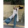 New crochet embroidered lace shirt for women, summer vacation style, seaside sun protection coat, sheer long coat