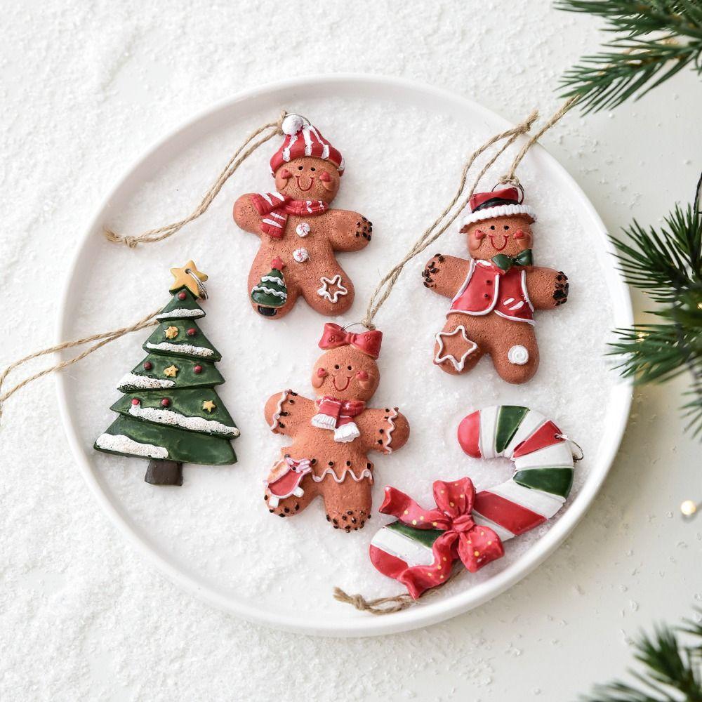 New Gingerbread Man Christmas Tree Hanging Pendant Resin Hanging Xmas Tree Ornament Funny Painted Christmas Decoration Christmas