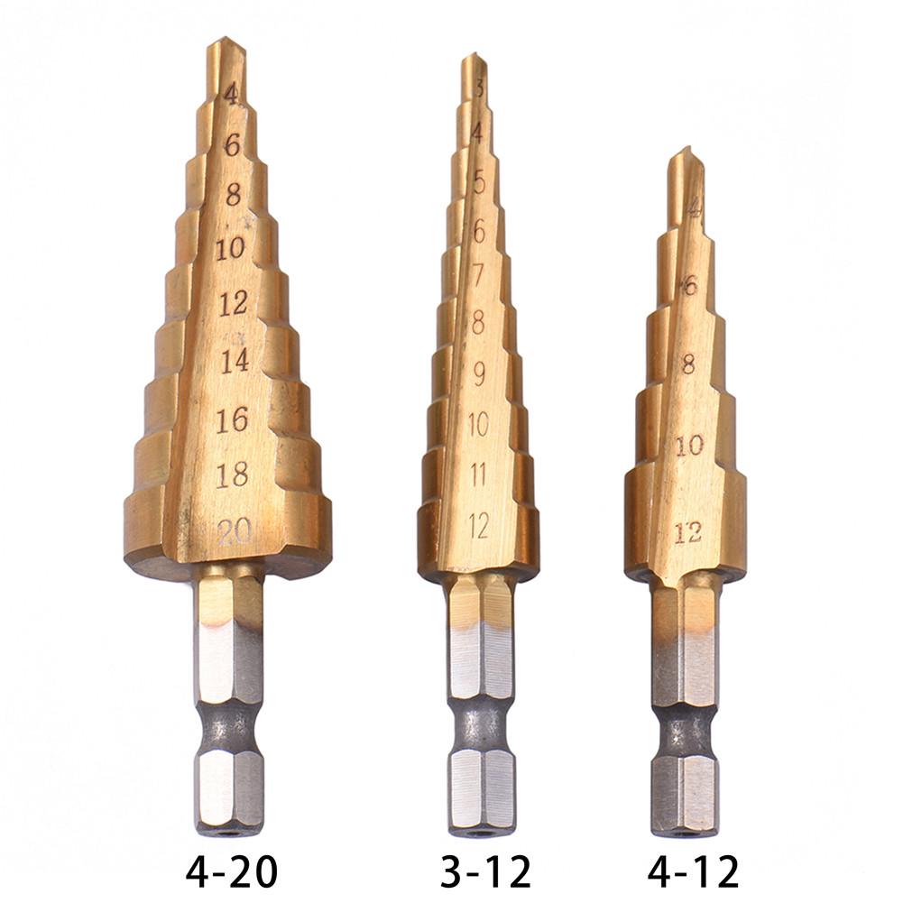 4pcs Center Cone Drill Bit 1 Bag Hss Hex Handle 4-12//4-20//4-32 Step Drill Bit Set Center Cone