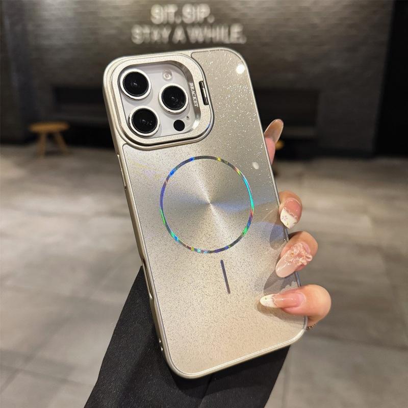 Ice Crystal Glitter Is Suitable for Apple 16 Thin Ring Magnetic Mobile Phone Case iPhone15promax Lens Holder CD Pattern