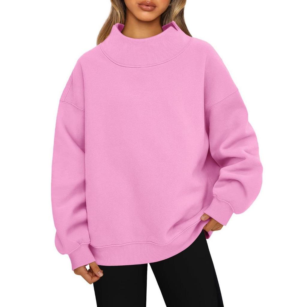 Women's High Neck Pullover Casual Sweatshirt Long Sleeve Fleece Top For European American Sports
