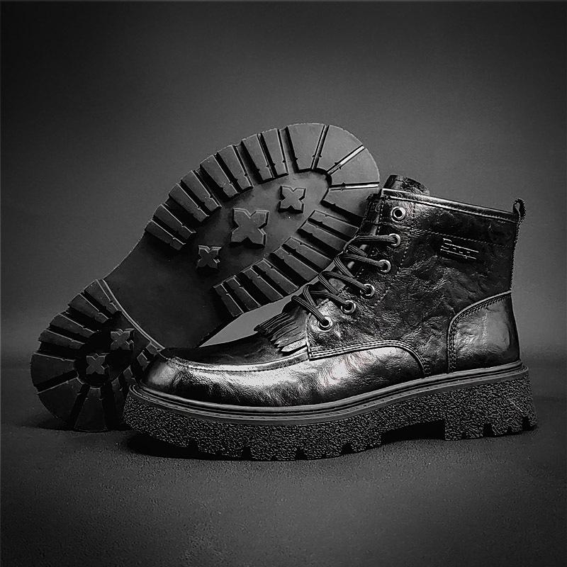 Martin Boots Martin Boots Black Casual Leather Boots Autumn and Winter Fleece Warm Leather Boots 38