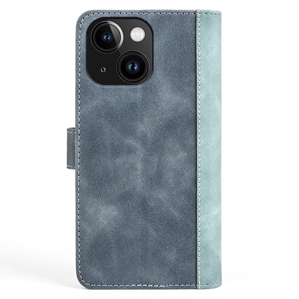 For iPhone 15 Dual-color Splicing Magnetic Clasp PU Leather Wallet Phone Cover Drop-proof Case