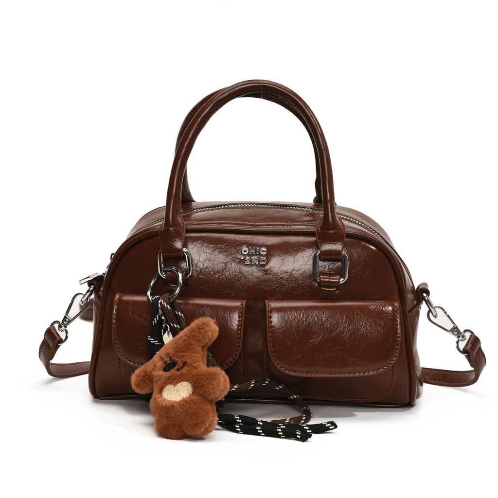 2025 Winter New Fashion Retro Casual Bowling Bag Women's High Sense Niche Commuter Portable Messenger Bag