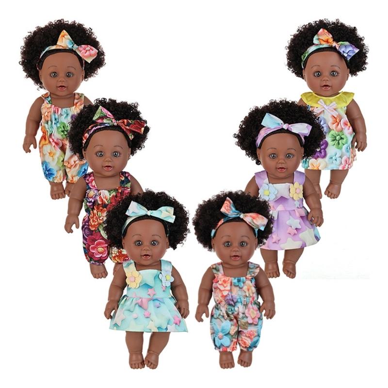 Păpușă Realistă Fetiță Neagră de 12 inch cu Păr Afro Natural Creț Jucărie Reborns Sigură Pentru Copii Colecționabilă Reconfortantă