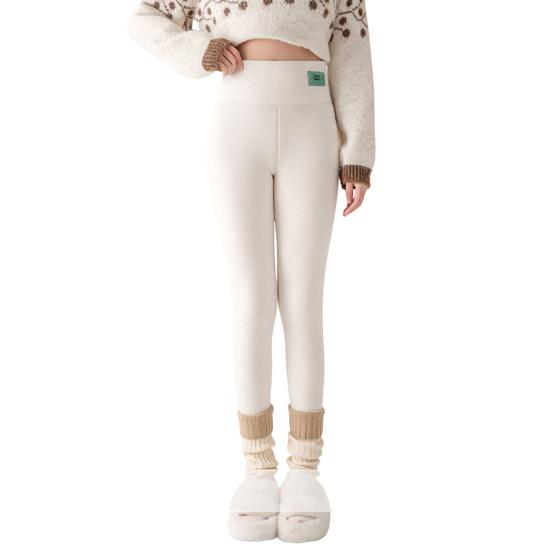Winter Leggings High-Waisted Slim Cut Warm Lambswool Fabric Lining Bottom Pants Cold Weather Resistance Women Pants