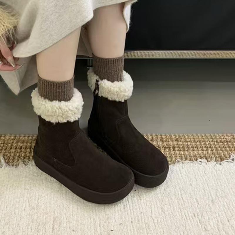 Winter Leather Boots Martin Boots Platform Cotton Shoes Velvet Lamb Wool Warm Cowhide Boots Snow Boots Outside