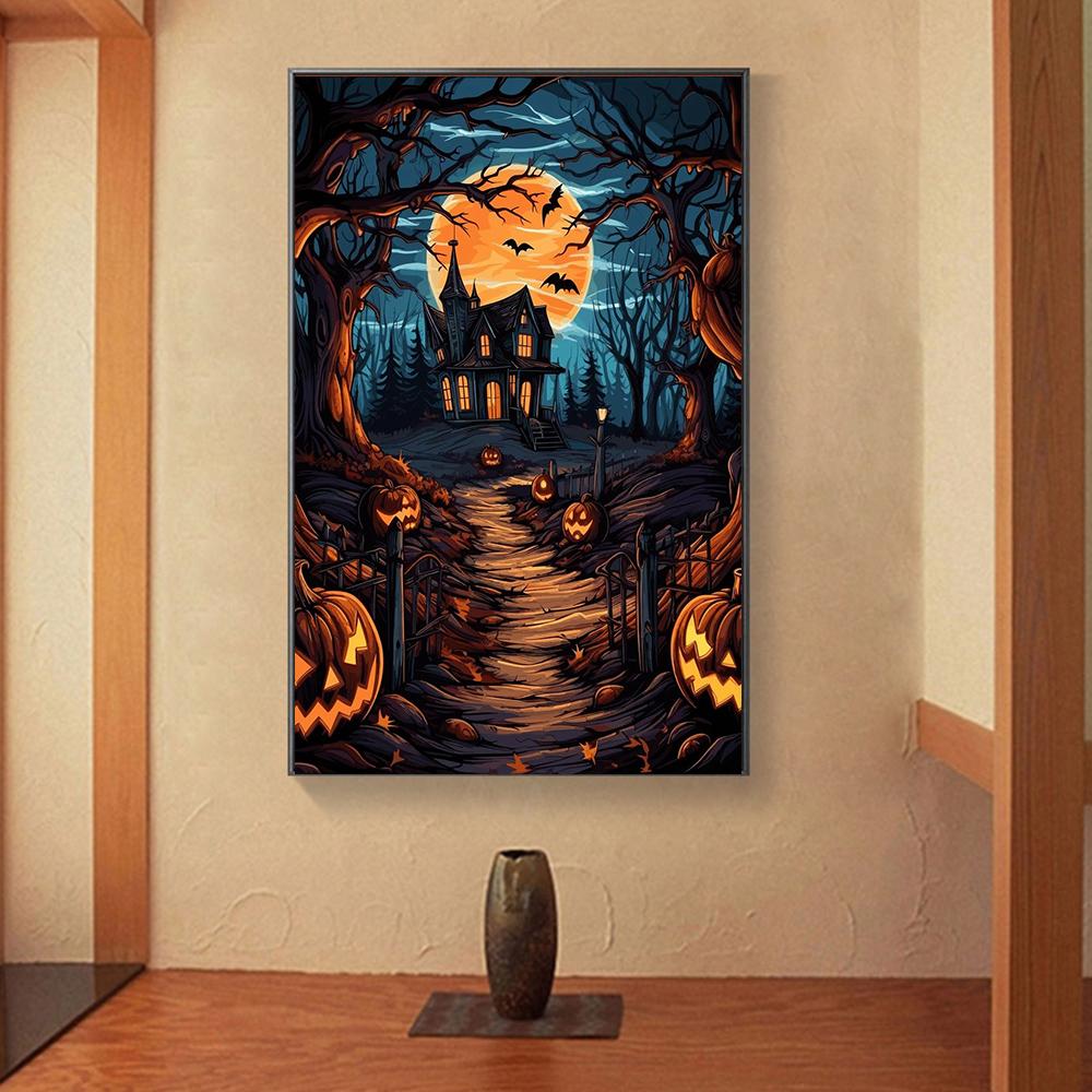 Cartoon Halloween Castle Pumpkin Crow Prints Poster Canvas Painting Modern Wall Art Pictures Living Room Bedroom Home Decoration