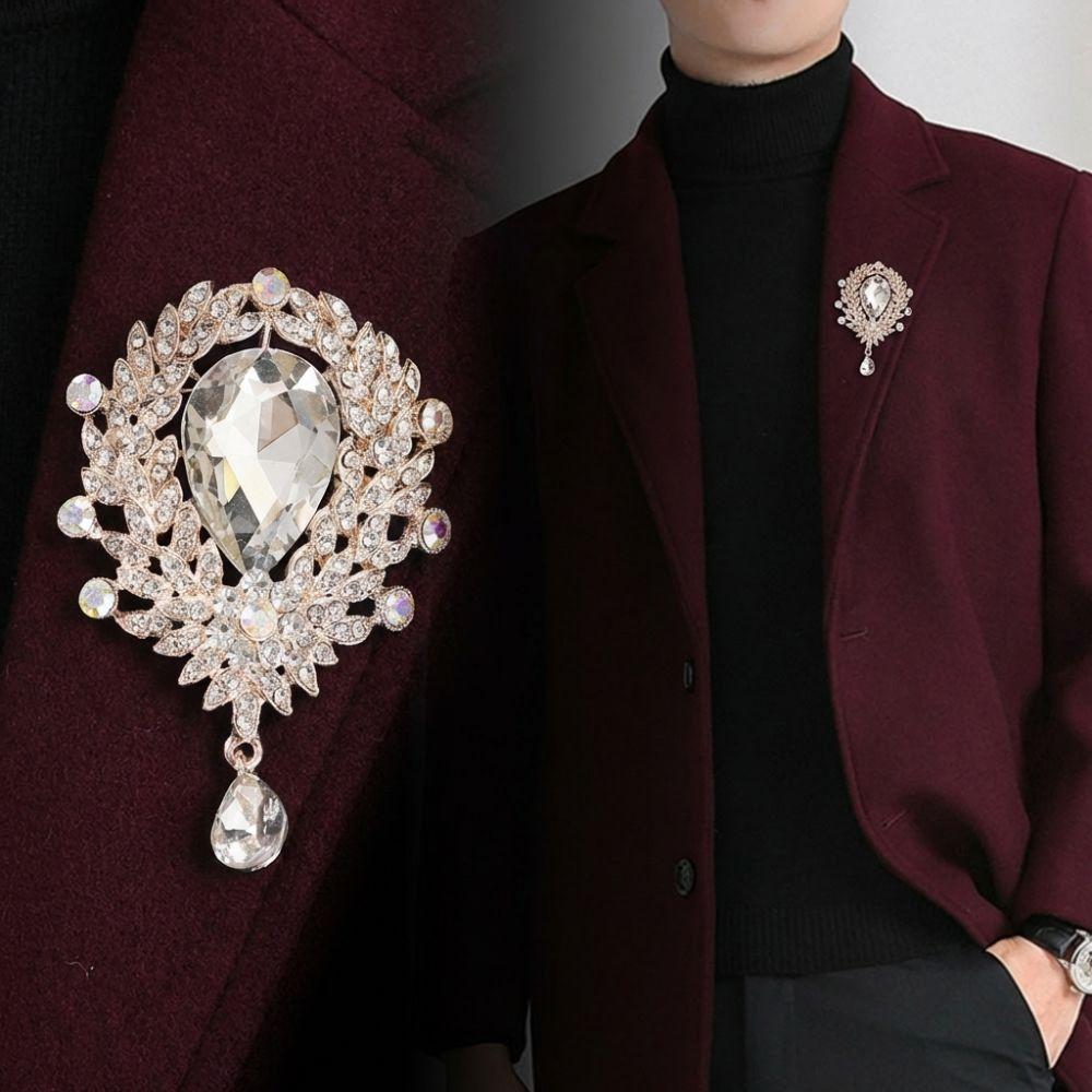 Water Drop Shape Bridal Brooch Flower Design Crystal Rhinestone Brooch Bouquet Pin  Daily Accessory