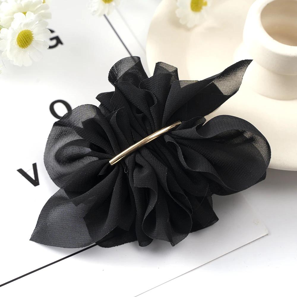 Big Spring Hair Claw Clips Women Metal Chiffon Flowers Ponytail Holder Hairpin Barrettes Fashion Girls Hair Accessories Hairgrip