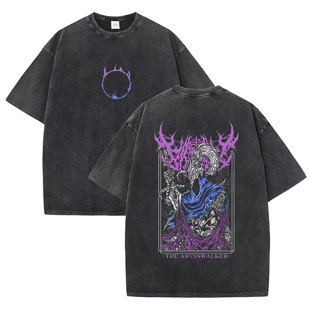 2026 T-shirt Grafica Nero Lavato Vintage Cavaliere Oscuro Gotico Metal Guerriero Schizzo Retro Fantasy Stampa Oversize Casual Manica Corta