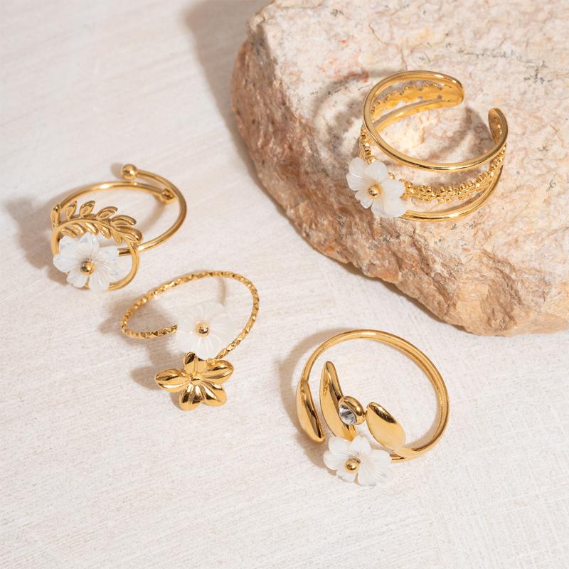 Stainless Steel Rings Combination Ring Flower Shape Elegance Open Rings For Women Jewerlry High-end Sense Banquet Gifts New