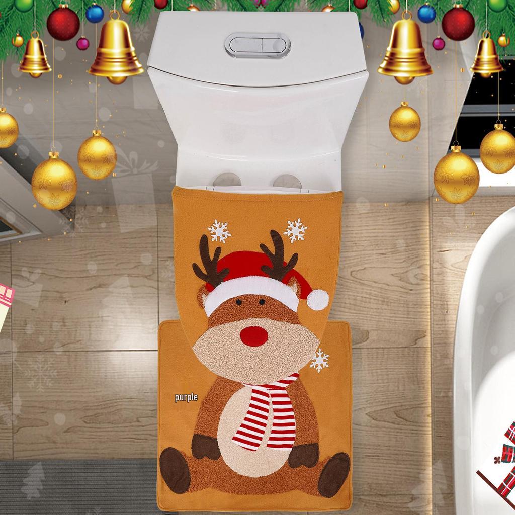 Christmas Toilet Seat Cover Set: Santa, Snowman & Reindeer 2-Piece Bathroom Decor.