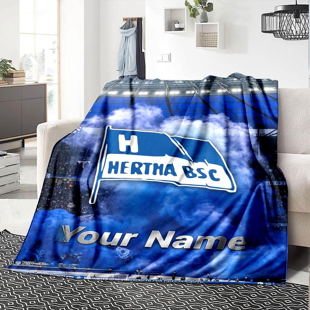 Name Custom Hertha BSC logo Print Flannel Blanket High Quality Warm Comfortable Cover for All Seasons Perfect for Gifts Home Decor