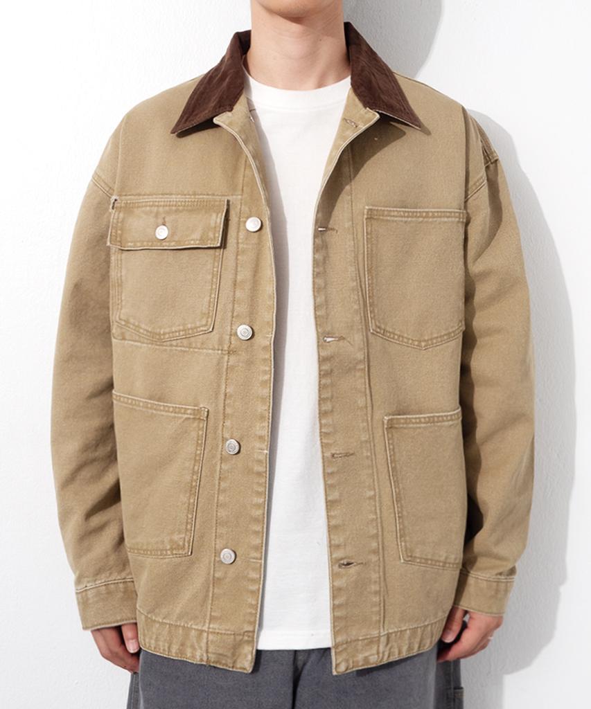 Qt8 Garments Rg Washed Work Chore Jacket (Beige)