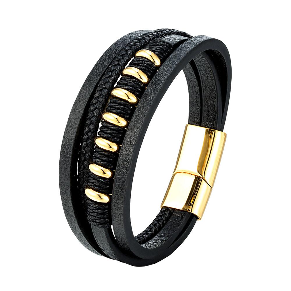 2026 European and American Fashion Personalized Multi-layer Woven Leather Bracelet, Simple Magnetic Buckle Men's Bracelet