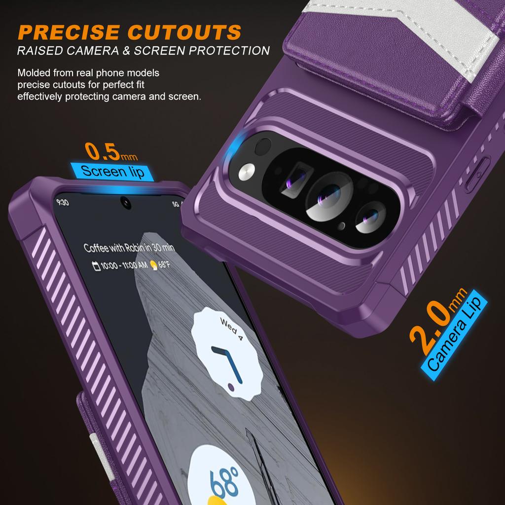 For Google Pixel 10/Pixel 10 Pro Case RFID Blocking Card Slot Kickstand Leather + TPU Phone Cover