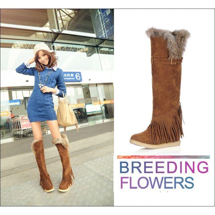 

Рукавные сноубутсы, осенне-зимние новые сапоги до колена из кроличьего меха, сапоги с бахромой, высокие сапоги, сапоги-рыцари, женские 39 чёрный