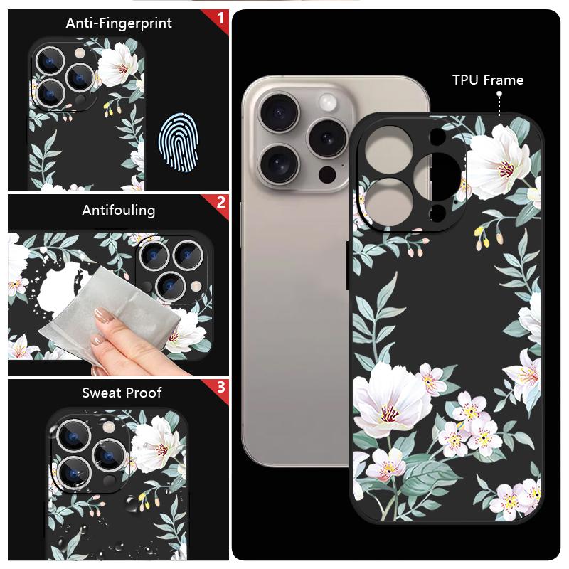 Plain Floral Pattern Shockproof Soft Case For iPhone 16 Pro Max 15 14 Pro 13 12 Mini 11 XS XR 8 7 Lanyard TPU Lens Protection Slim Matte Phone Cover