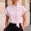 Bluză casual de damă cu gât rotund, largă, cu mânecă scurtă și dungi