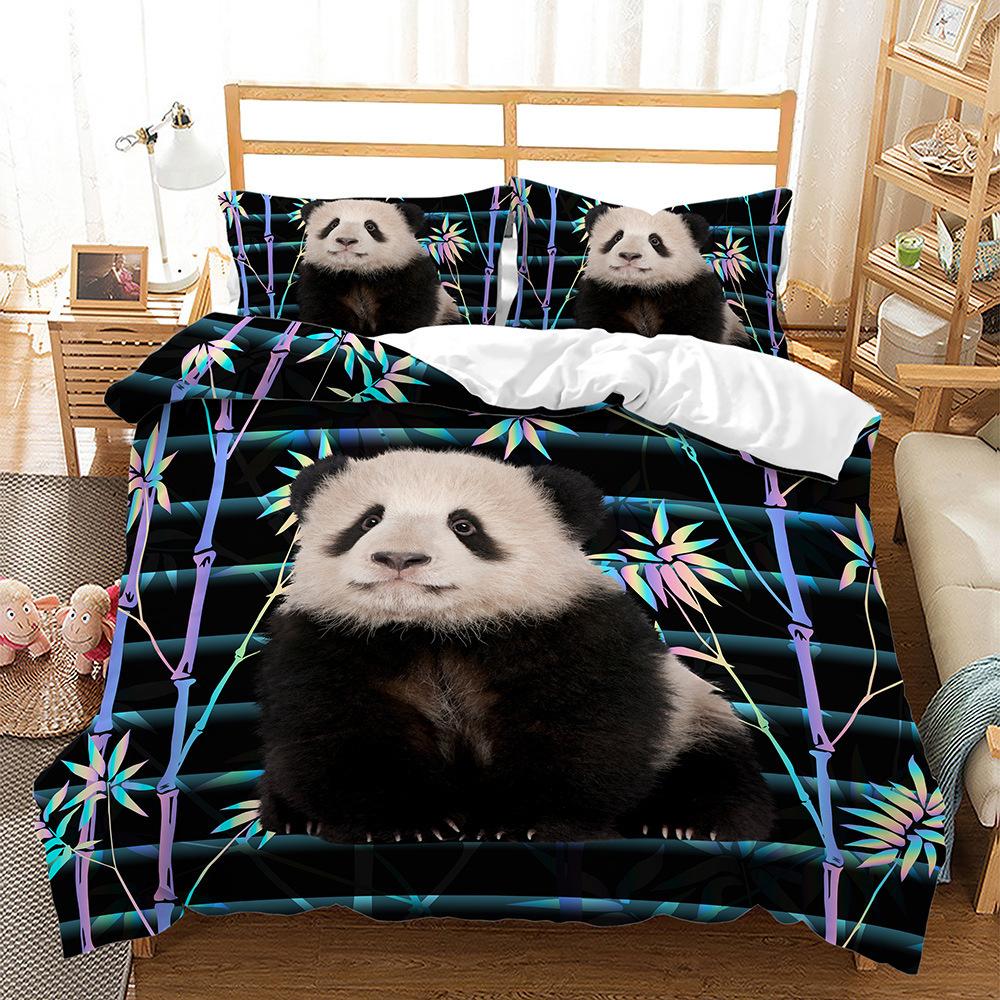 Panda Animal Bamboo Bed Three-Piece Quilt Cover 3D Digital Printing Kit Four-Piece Set