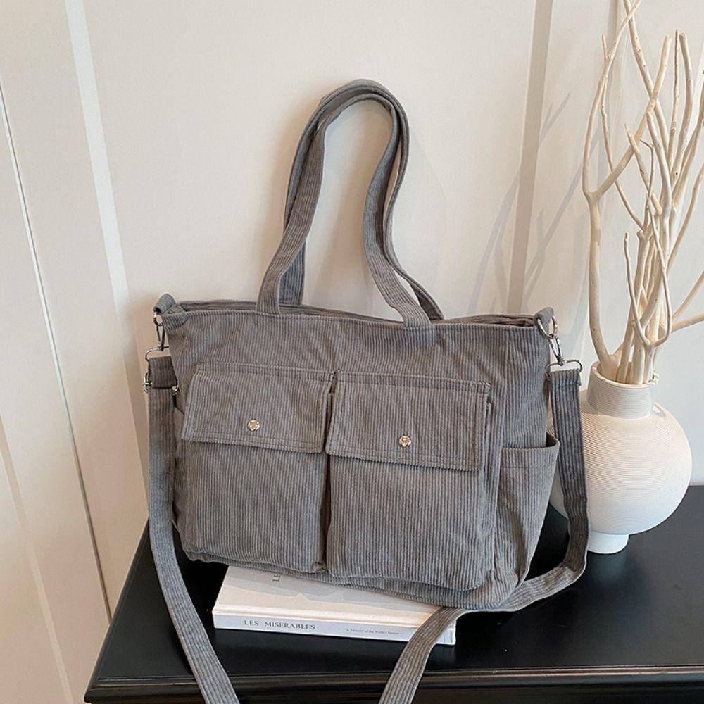 Elegant Corduroy Tote Bag Large Capacity Casual Underarm Bag Multi-pocket Shoulder Bag  Holiday