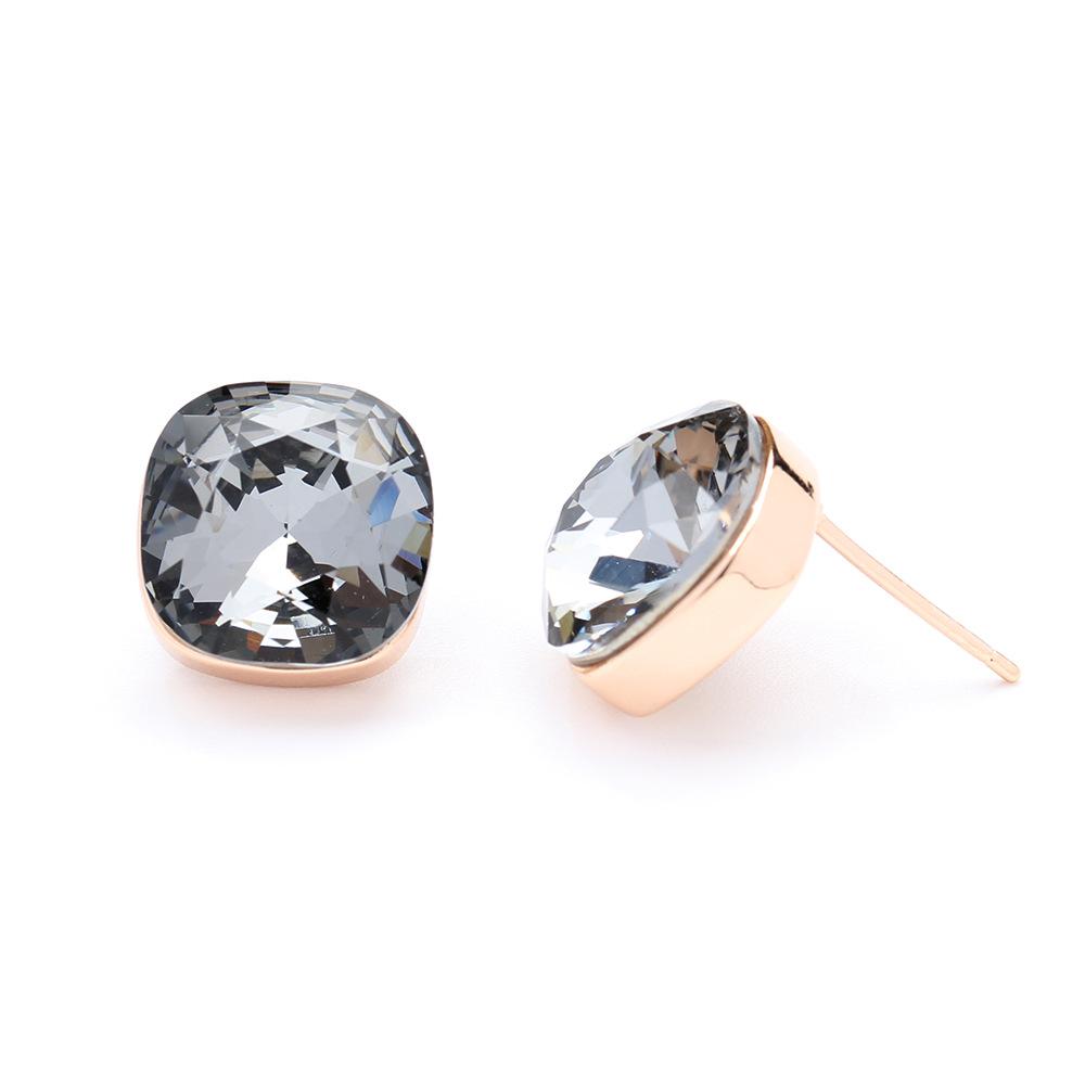 European and American personality versatile eight-color princess square crystal earrings, gold-plated fashion without pierced earrings, earrings, wome
